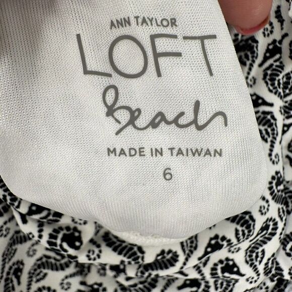 LOFT Swimsuit One Piece Size 6 Ruffle Front Halter Seahorse White And Black NEW - Picture 11 of 11